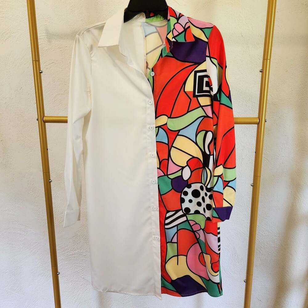 SHEIN Abstract Pattern Shirt Dress Size S Multi Colorblock